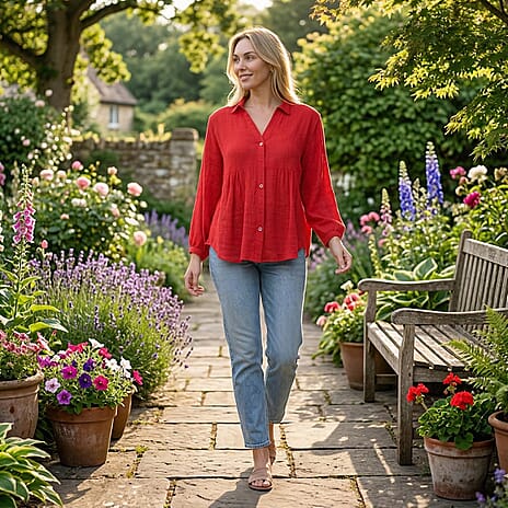 - Maisi Long Sleeve Relax Fit Blouse (Size XL, Fit 20 To 22) - Red