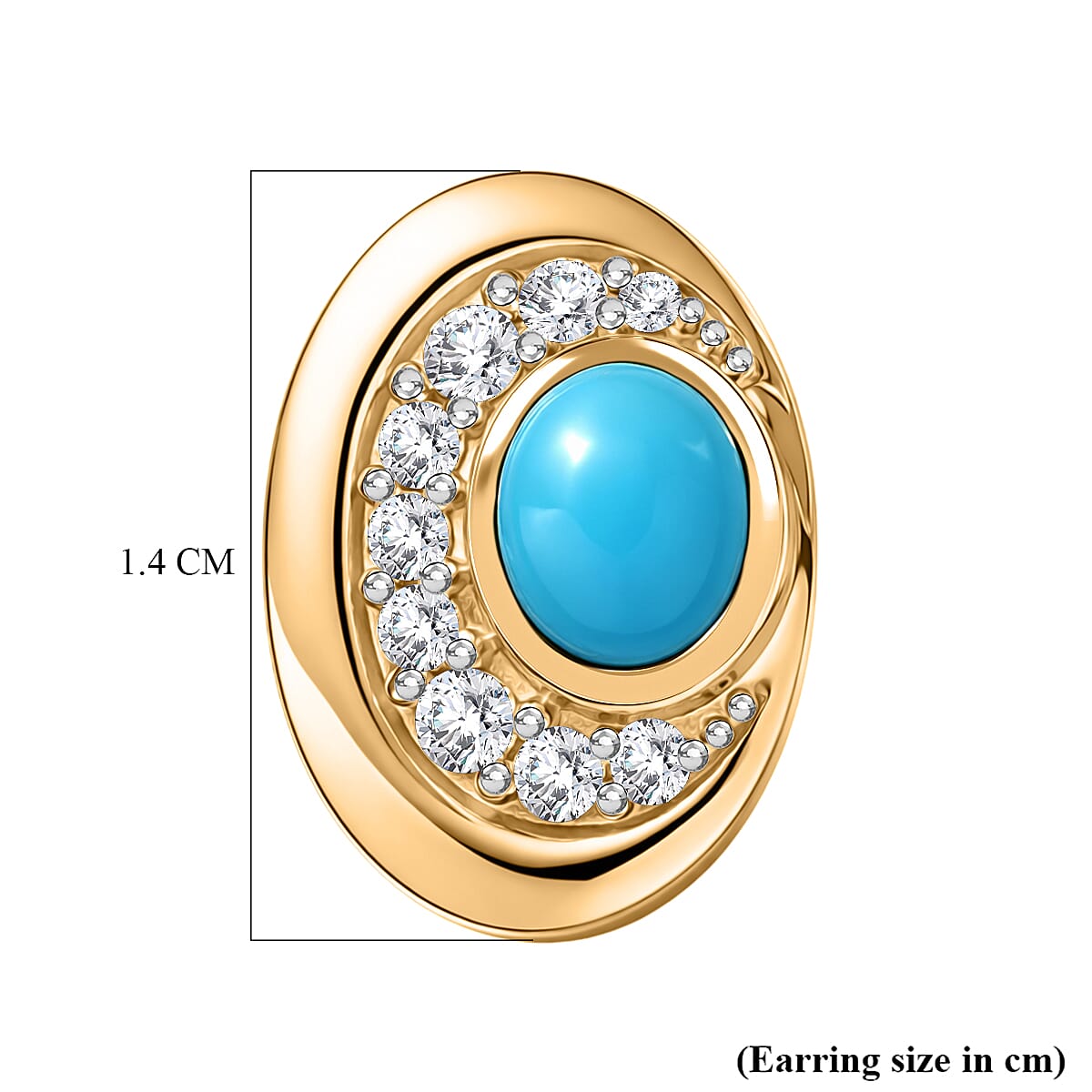 D'Joy Sleeping Beauty Turquoise & White Zircon Halo stud Earring with Push Back in Yellow Gold Plated Sterling Silver 1.12 Ct.