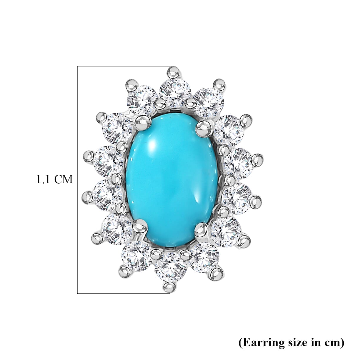 D'Joy Sleeping Beauty Turquoise & White Zircon Cabochon Halo Stud Earring with Push Back in Platinum Overlay Sterling Silver 1.50 Ct.