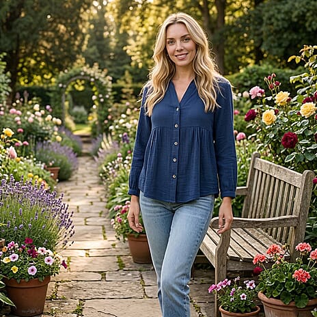 - Maisi Open V-Collar Peplum Blouse (Size S, Fit 8 To 10) - Navy Blue