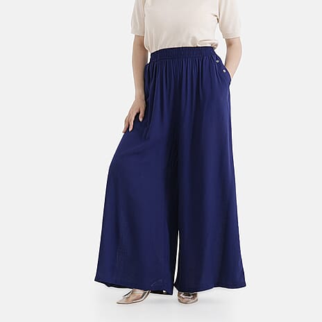 - Maisi Elasticated Waist Wide Leg Flared Trousers (One Size) - Blue