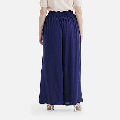 - Maisi Elasticated Waist Wide Leg Flared Trousers (One Size) - Blue