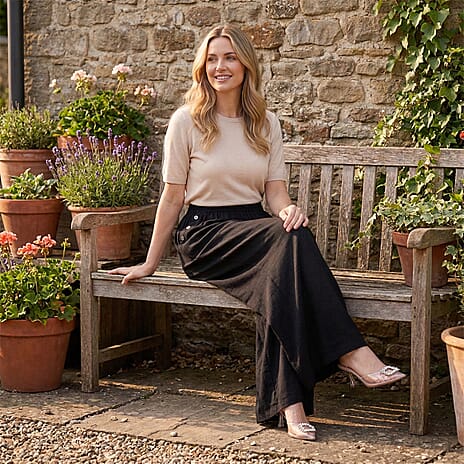 & Maisi Elasticated Waist Wide Leg Flared Trousers (One Size) - Black