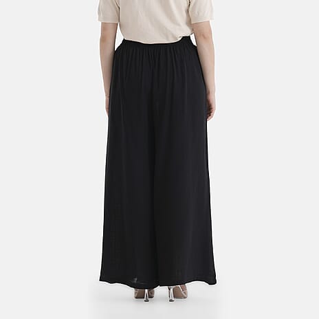 & Maisi Elasticated Waist Wide Leg Flared Trousers (One Size) - Black