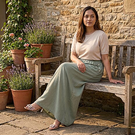 - Maisi Elasticated Waist Wide Leg Flared Trousers (One Size) - Green