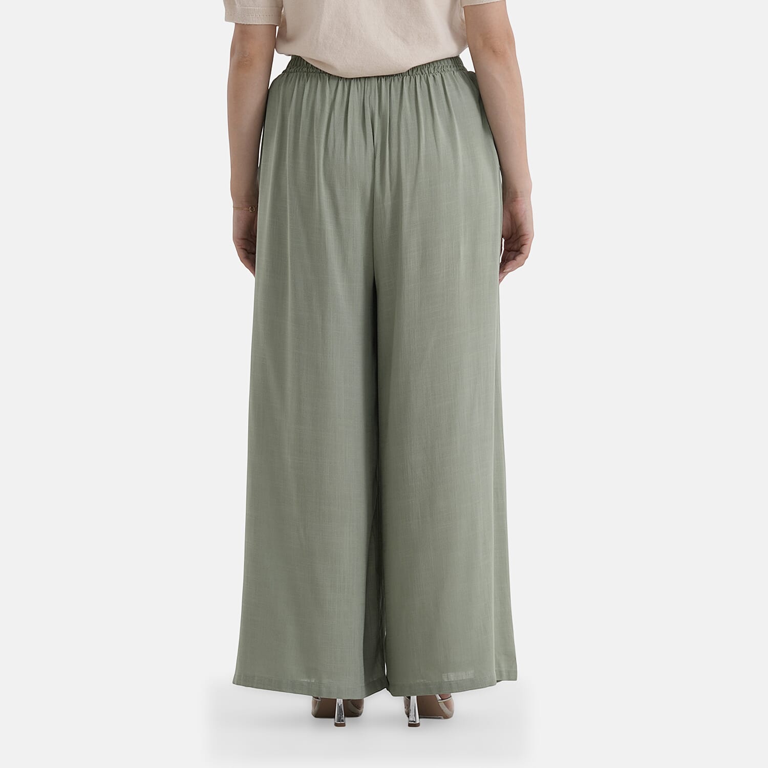 - Maisi Flared Wide-Leg Trousers with Elasticated Waist (One Size) - Green