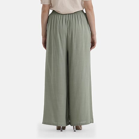 - Maisi Elasticated Waist Wide Leg Flared Trousers (One Size) - Green