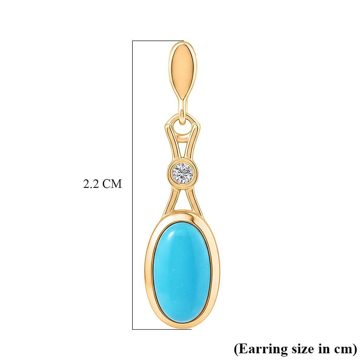 D'Joy Sleeping Beauty Turquoise & White Zircon Dangling Earring with Push Back in Yellow Gold Plated Sterling Silver 1.19 Ct.