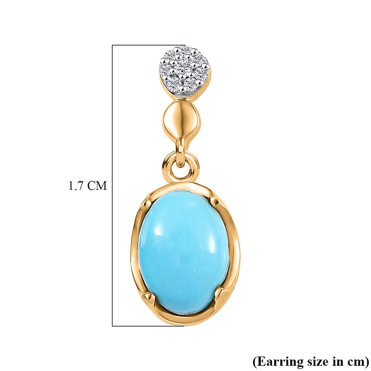 D'Joy Sleeping Beauty Turquoise & White Zircon Dangling Earring with Push Back in Yellow Gold Plated Sterling Silver 1.77 Ct.