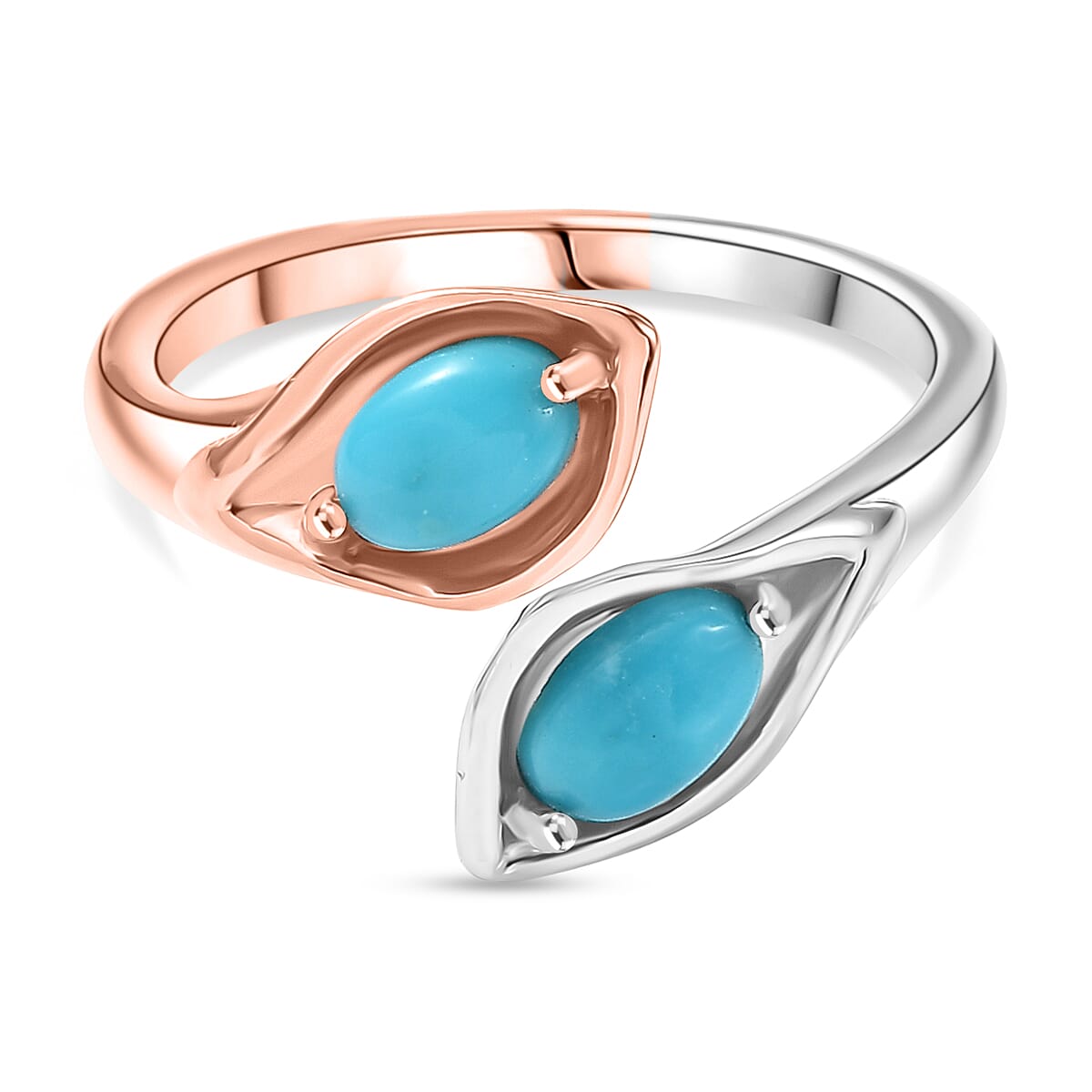 D'Joy Sleeping Beauty Turquoise Bypass Ring in Rose Gold Plated & Platinum Overlay Sterling Silver 0.93 Ct.