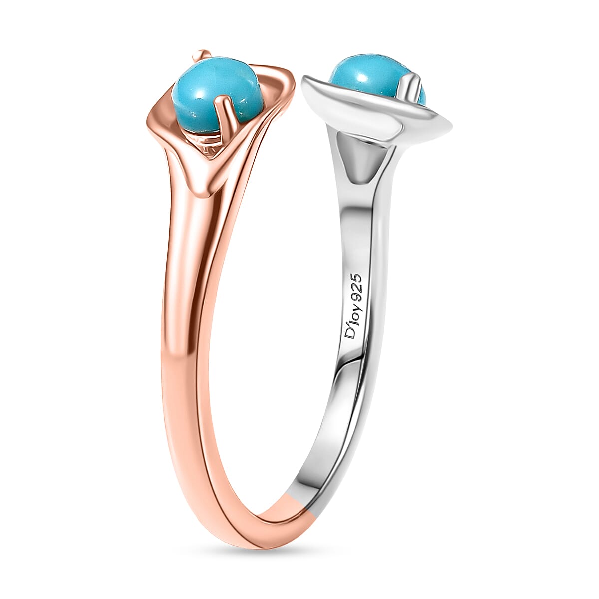 D'Joy Sleeping Beauty Turquoise Bypass Ring in Rose Gold Plated & Platinum Overlay Sterling Silver 0.93 Ct.