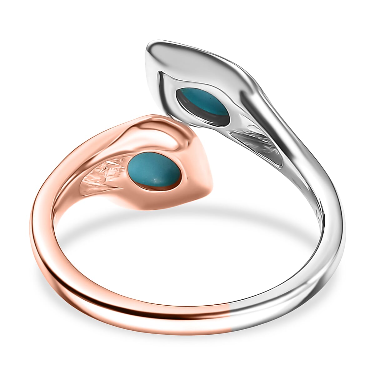 D'Joy Sleeping Beauty Turquoise Bypass Ring in Rose Gold Plated & Platinum Overlay Sterling Silver 0.93 Ct.