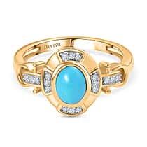 D'Joy Sleeping Beauty Turquoise, White Zircon Halo Ring in Yellow Gold Plated Sterling Silver 1.00 Ct.