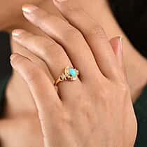 D'Joy Sleeping Beauty Turquoise, White Zircon Halo Ring in Yellow Gold Plated Sterling Silver 1.00 Ct.