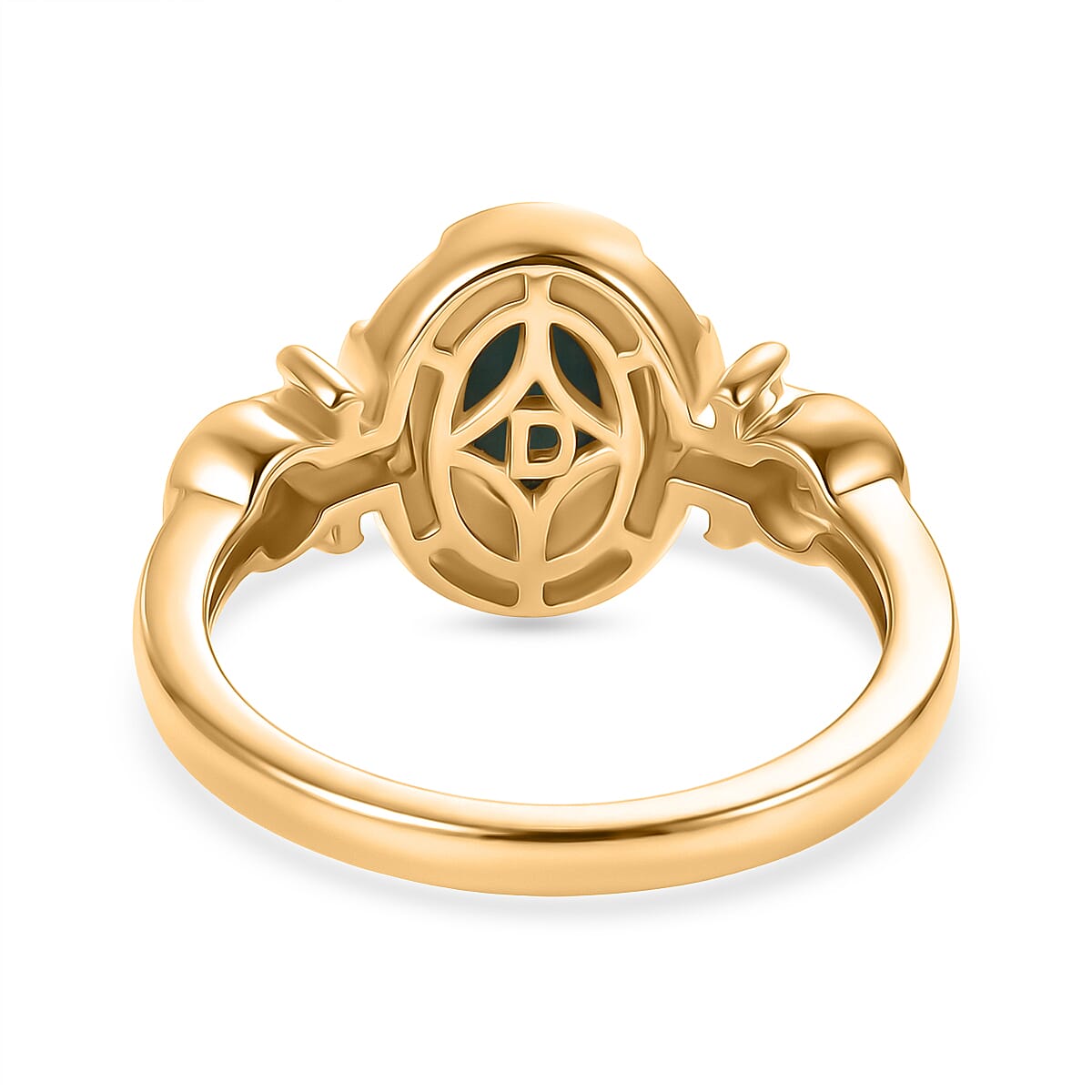 D'Joy Sleeping Beauty Turquoise & White Zircon Cabochon Halo Ring in Yellow Gold Plated Sterling Silver 1.00 Ct.