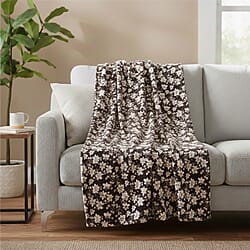 Livmore Nature-Inspired Floral Printed Flannel Blanket (220 x 150cm) - Chocolate Brown - White
