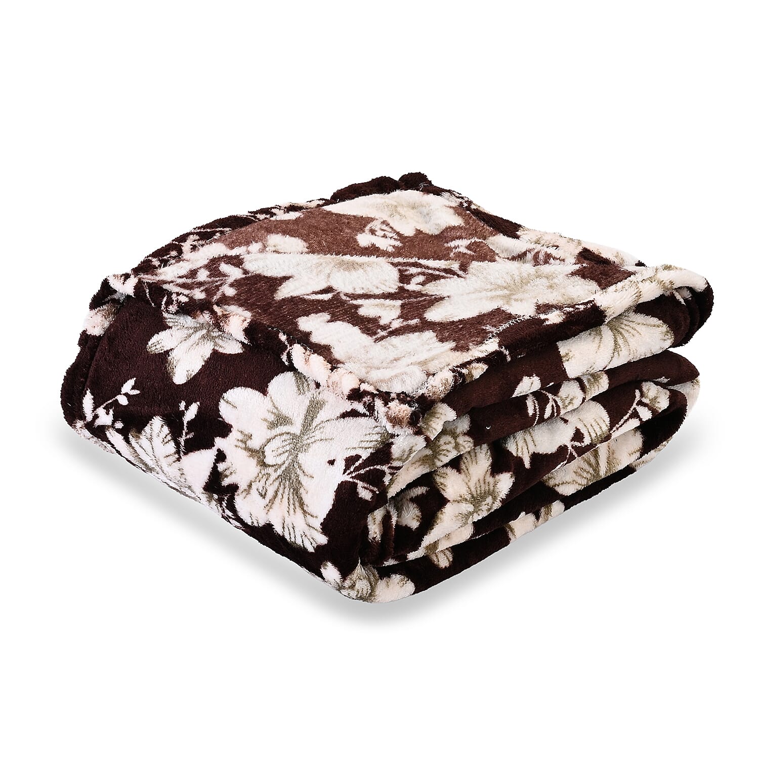Livmore Nature-Inspired Floral Printed Flannel Blanket (220 x 150cm) - Chocolate Brown - White