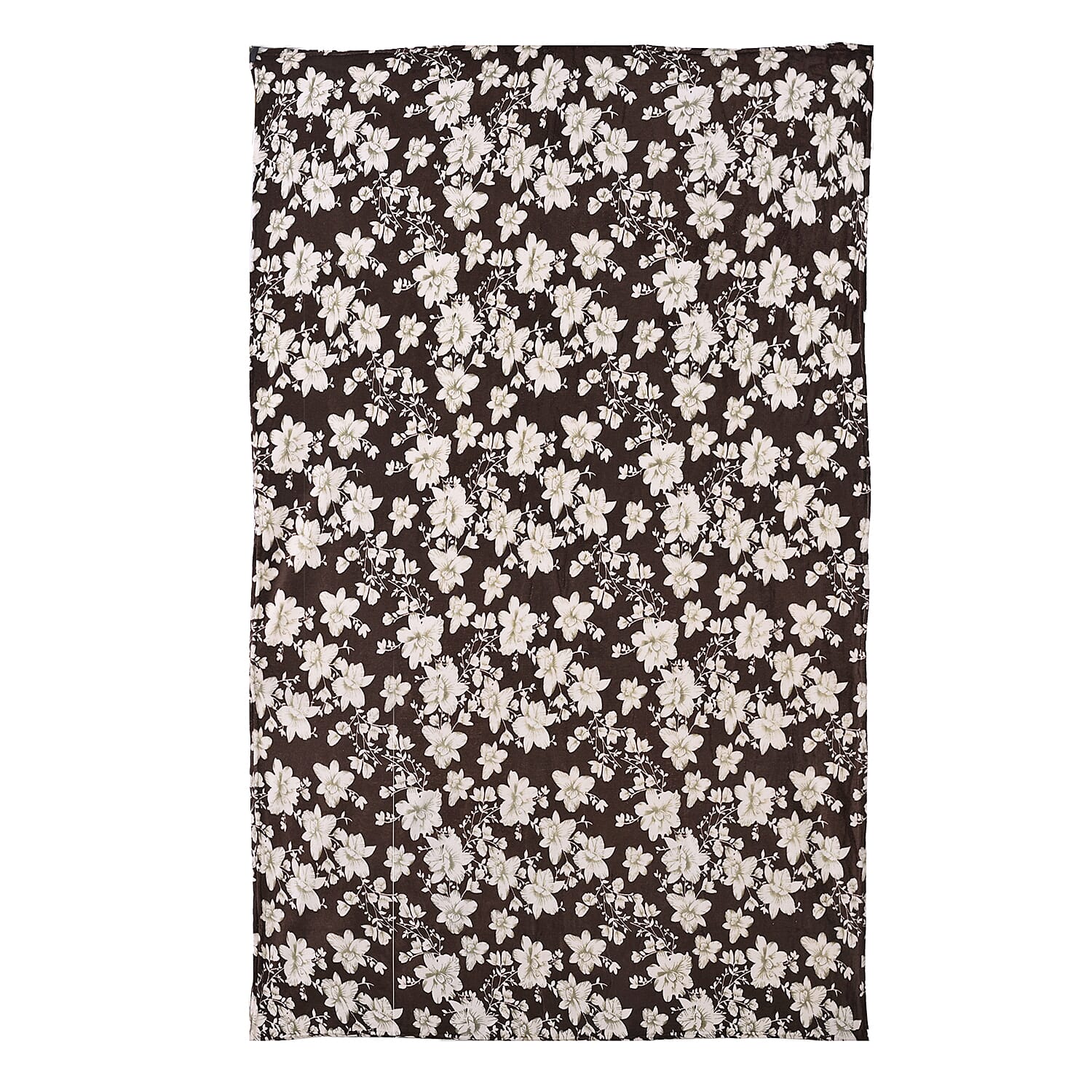 Livmore Nature-Inspired Floral Printed Flannel Blanket (220 x 150cm) - Chocolate Brown - White