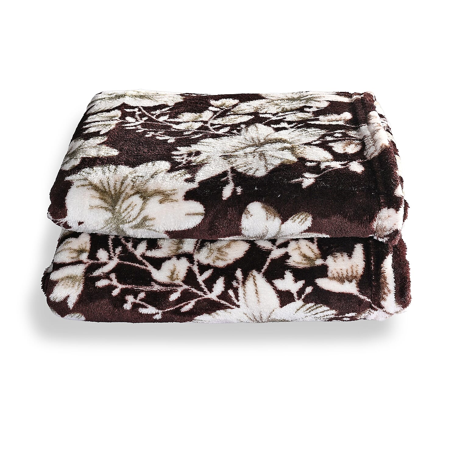 Livmore Nature-Inspired Floral Printed Flannel Blanket (220 x 150cm) - Chocolate Brown - White