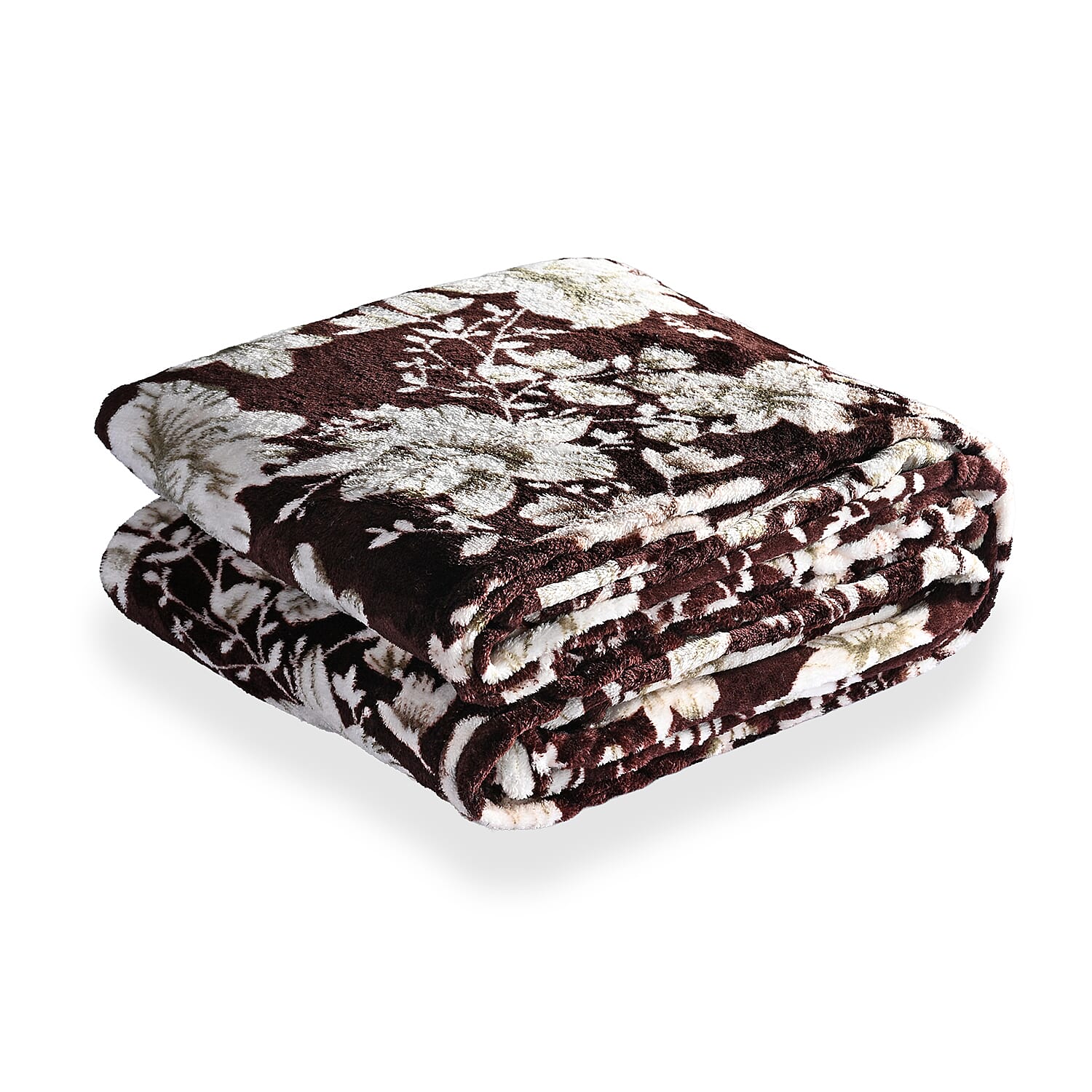 Livmore Nature-Inspired Floral Printed Flannel Blanket (220 x 150cm) - Chocolate Brown - White