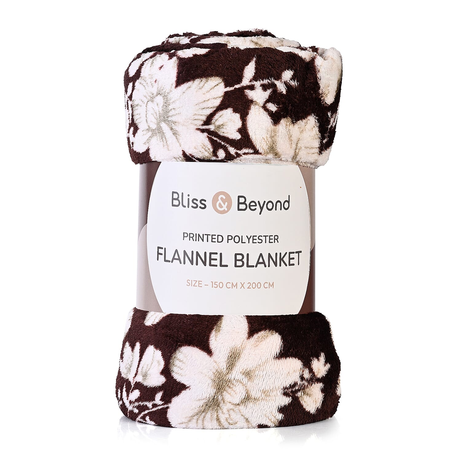 Livmore Nature-Inspired Floral Printed Flannel Blanket (220 x 150cm) - Chocolate Brown - White