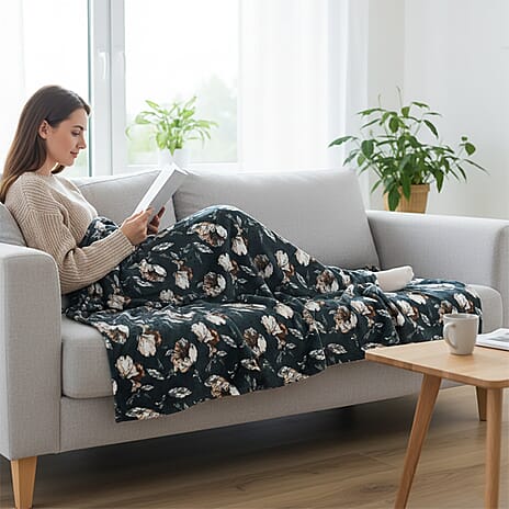 Livmore Printed Flannel Blanket (200 x 150cm) - Teal - White
