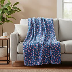 Nature-Inspired Floral Printed Flannel Blanket (220 x 150cm) - Chocolate Brown - White