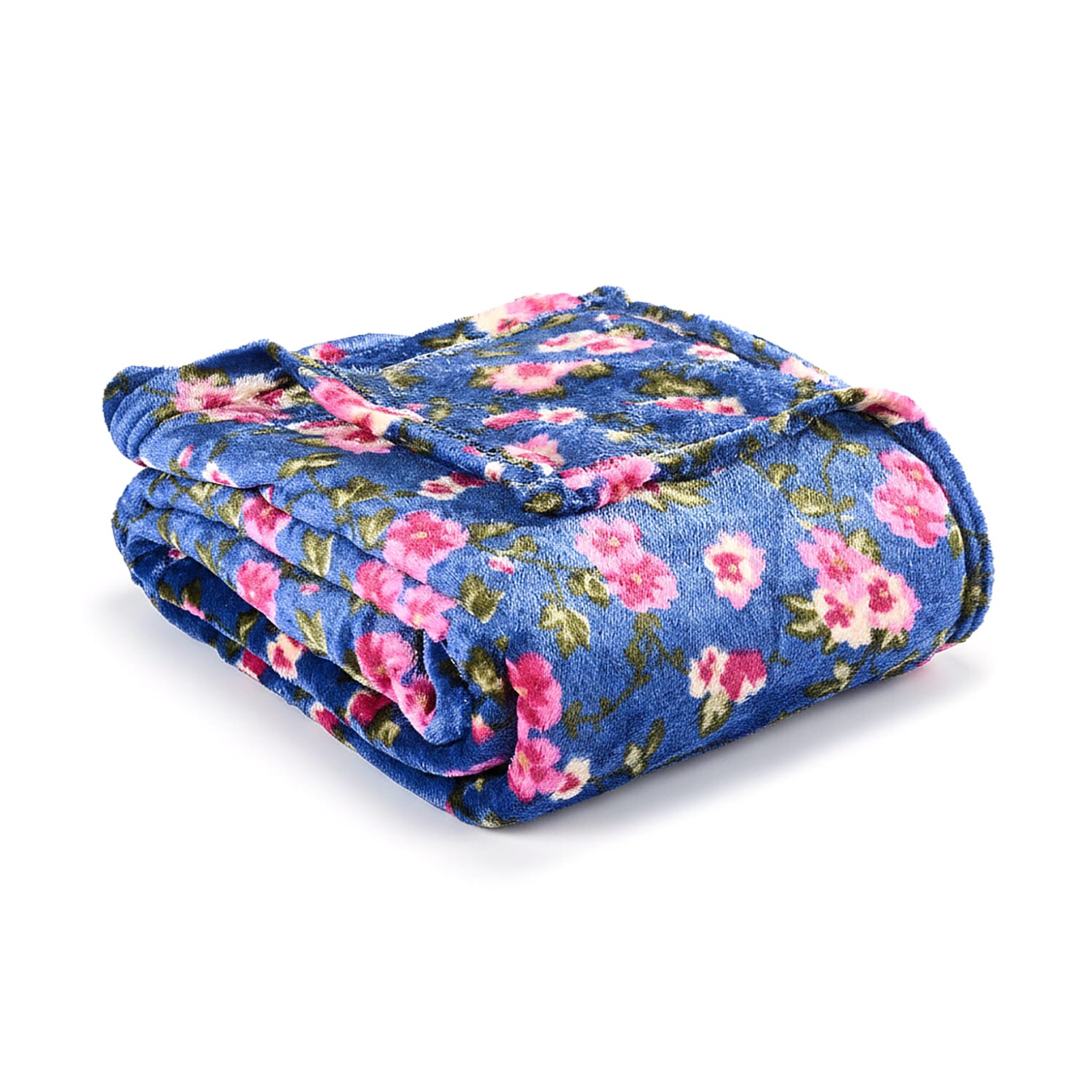 Nature-Inspired Floral Printed Flannel Blanket (220 x 150cm) - Pink - Blue