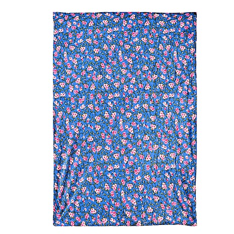 Nature-Inspired Floral Printed Flannel Blanket (200 x 150cm) - Pink - Blue