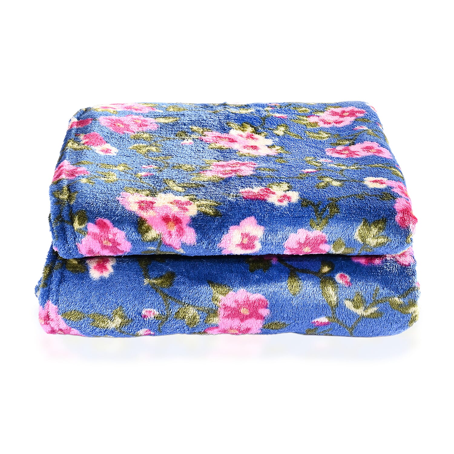 Nature-Inspired Floral Printed Flannel Blanket (220 x 150cm) - Pink - Blue