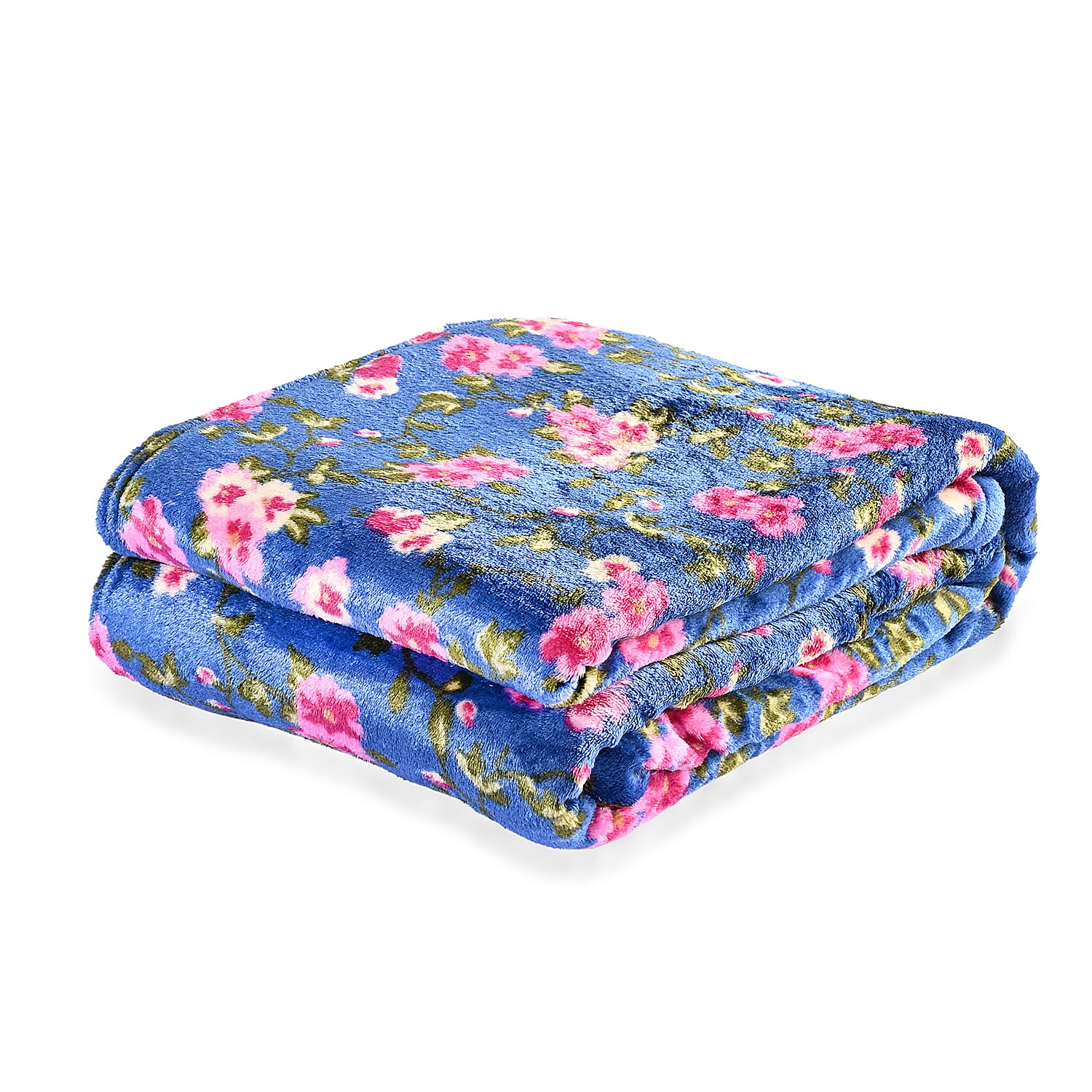 Nature-Inspired Floral Printed Flannel Blanket (220 x 150cm) - Pink - Blue