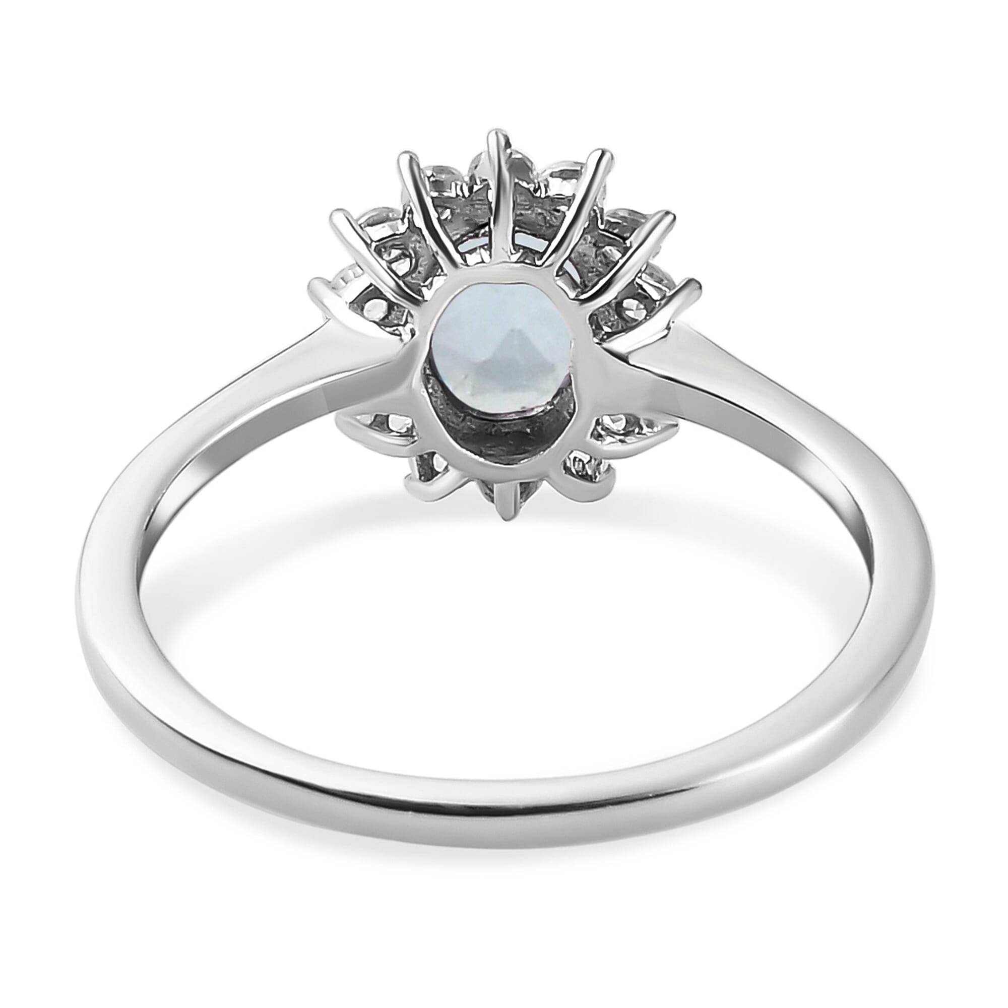 Skyblue Topaz & Natural Zircon Halo Ring in Platinum Overlay Sterling Silver 1.38 Ct.