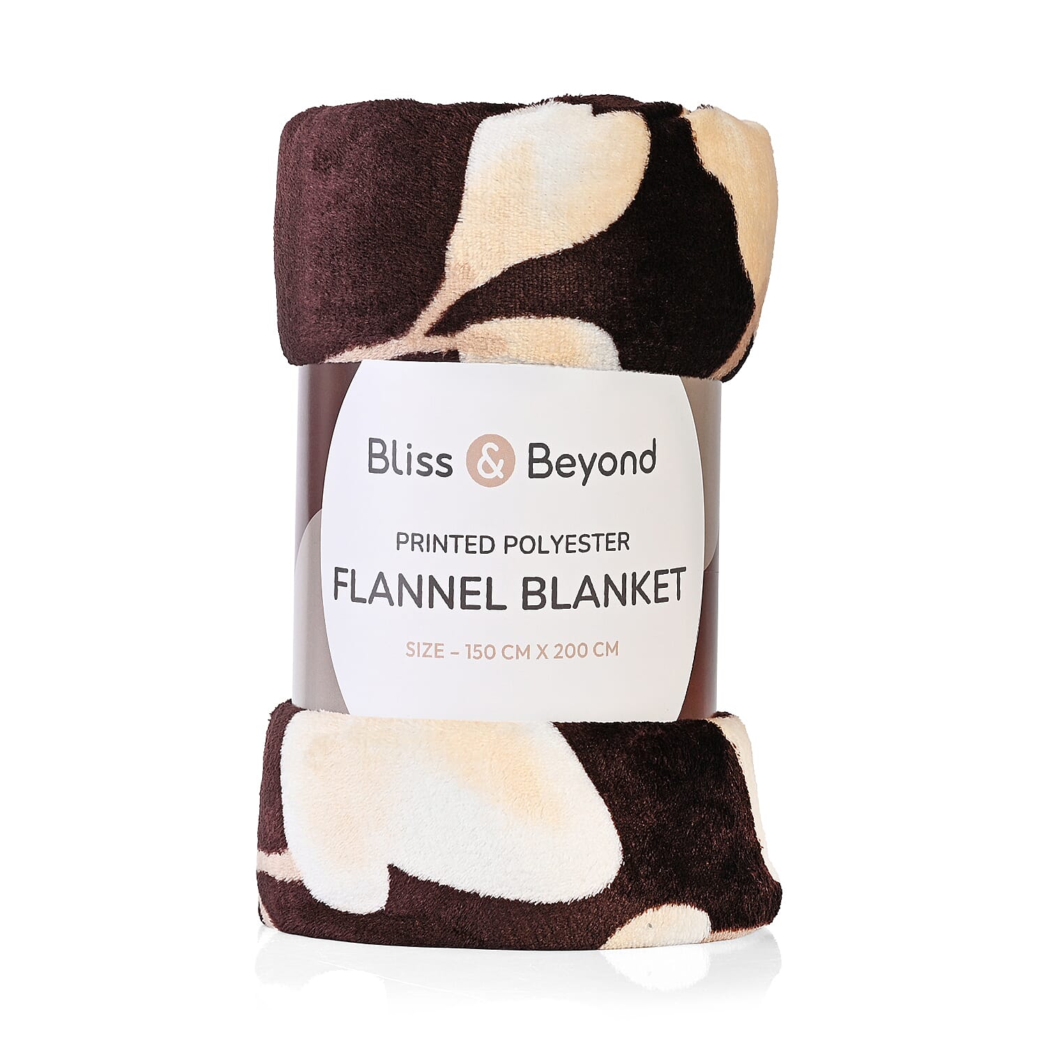 Nature-Inspired Leaf Motif Printed Flannel Blanket (220 x 150cm) - Chocolate Brown - Cream