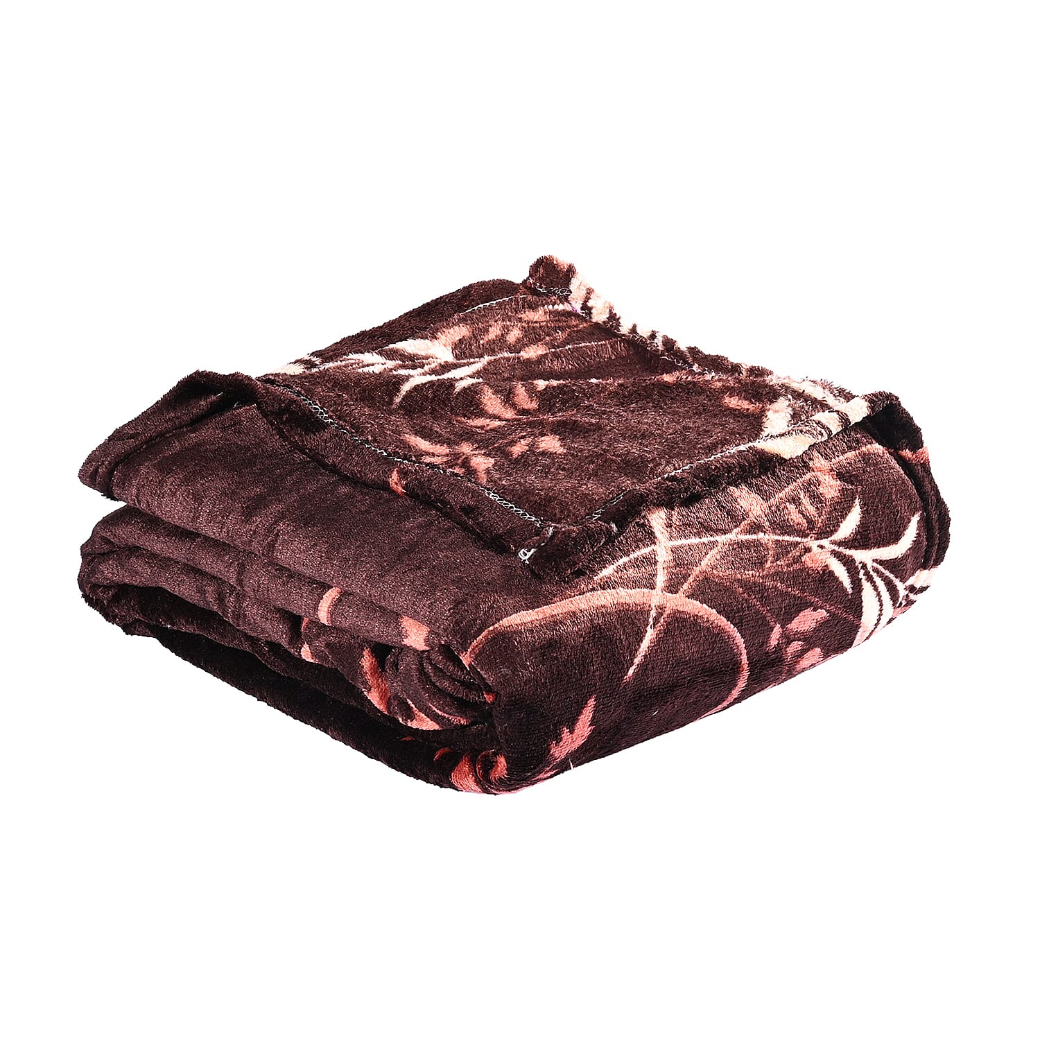 Livmore Nature-Inspired Leaf - Floral Motif Printed Flannel Blanket (220 x 150cm) - Chocolate Brown - Beige
