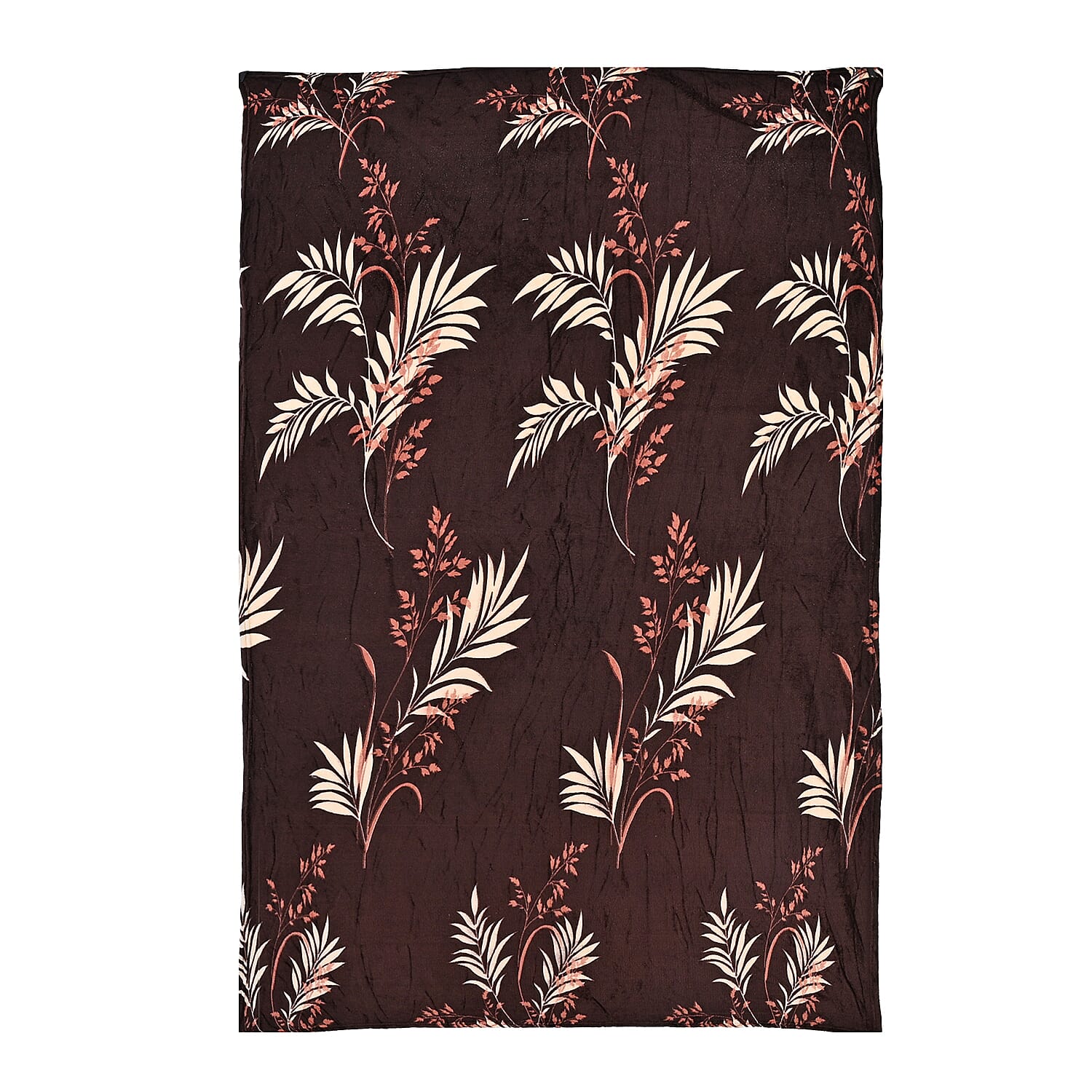 Livmore Nature-Inspired Leaf - Floral Motif Printed Flannel Blanket (220 x 150cm) - Chocolate Brown - Beige