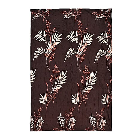 Nature-Inspired Leaf - Floral Motif Printed Flannel Blanket (200 x 150cm) - Chocolate Brown - Beige