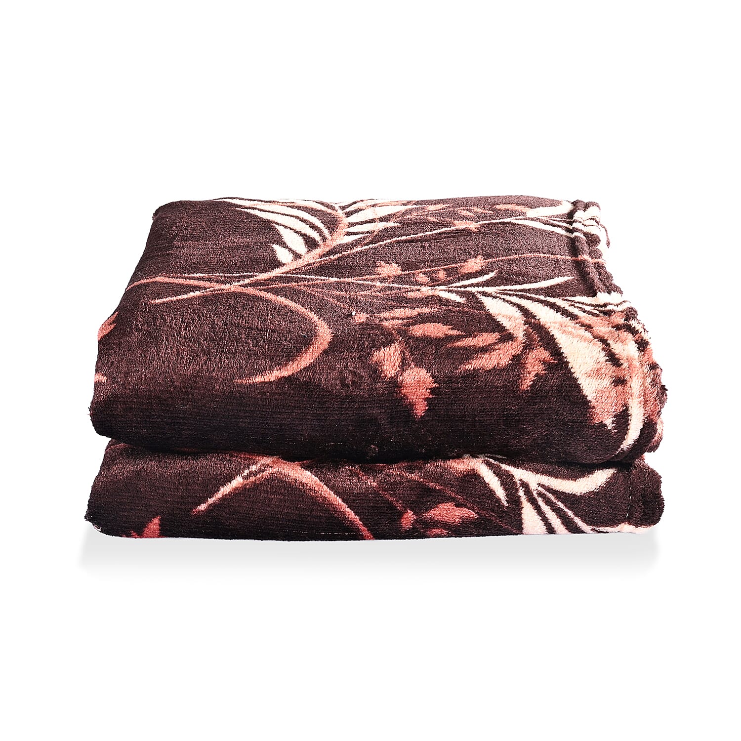 Livmore Nature-Inspired Leaf - Floral Motif Printed Flannel Blanket (220 x 150cm) - Chocolate Brown - Beige