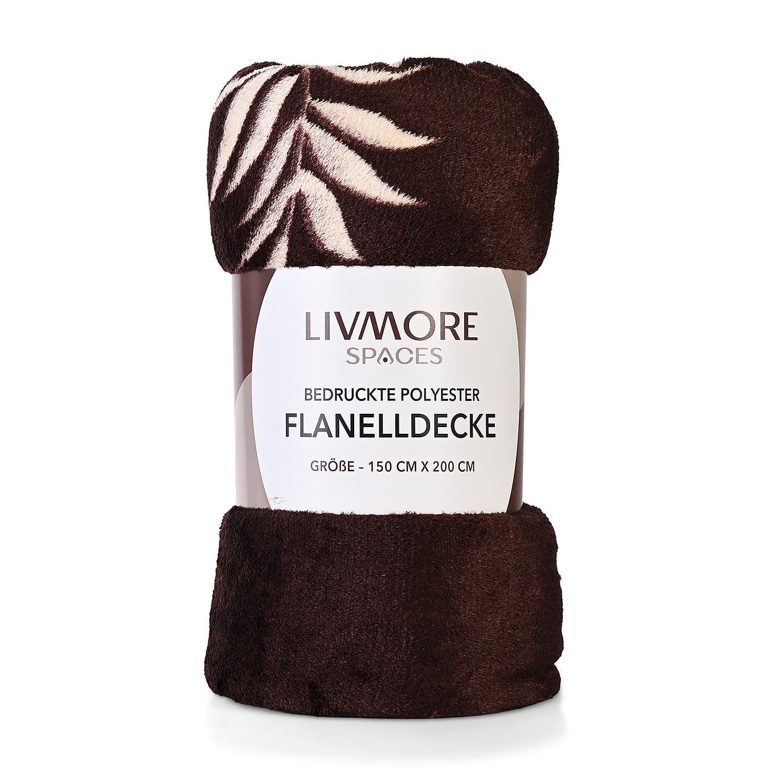 Livmore Nature-Inspired Leaf - Floral Motif Printed Flannel Blanket (220 x 150cm) - Chocolate Brown - Beige