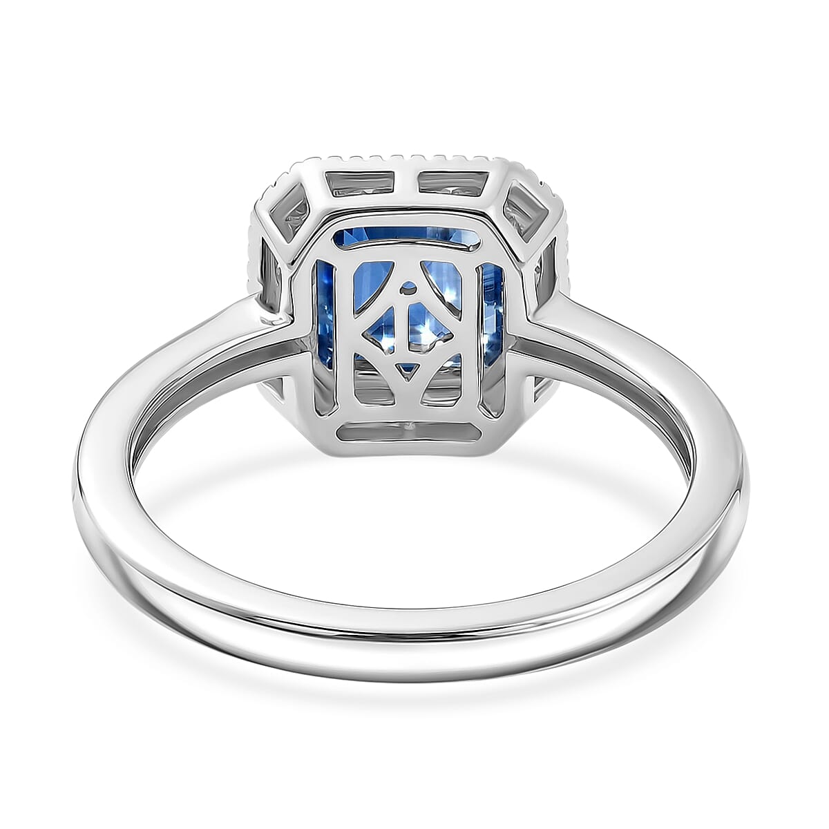 Luxuriant SI-G-H Lab Grown Diamond  & Kyanite Halo Ring in Rhodium Overlay Sterling Silver 2.13 Ct.