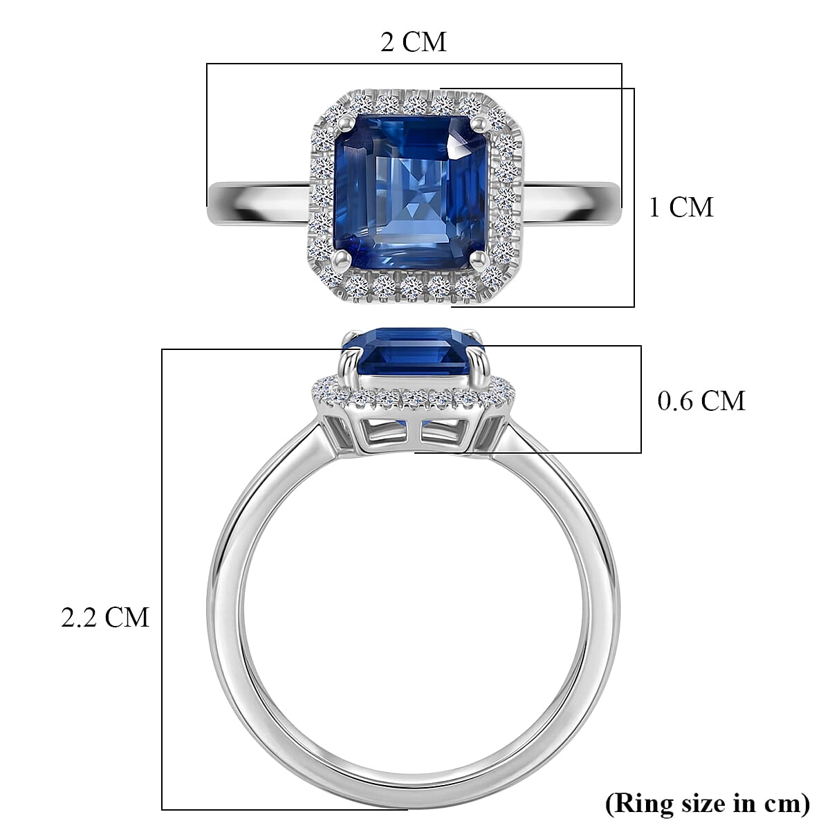 Luxuriant SI-G-H Lab Grown Diamond  & Kyanite Halo Ring in Rhodium Overlay Sterling Silver 2.13 Ct.