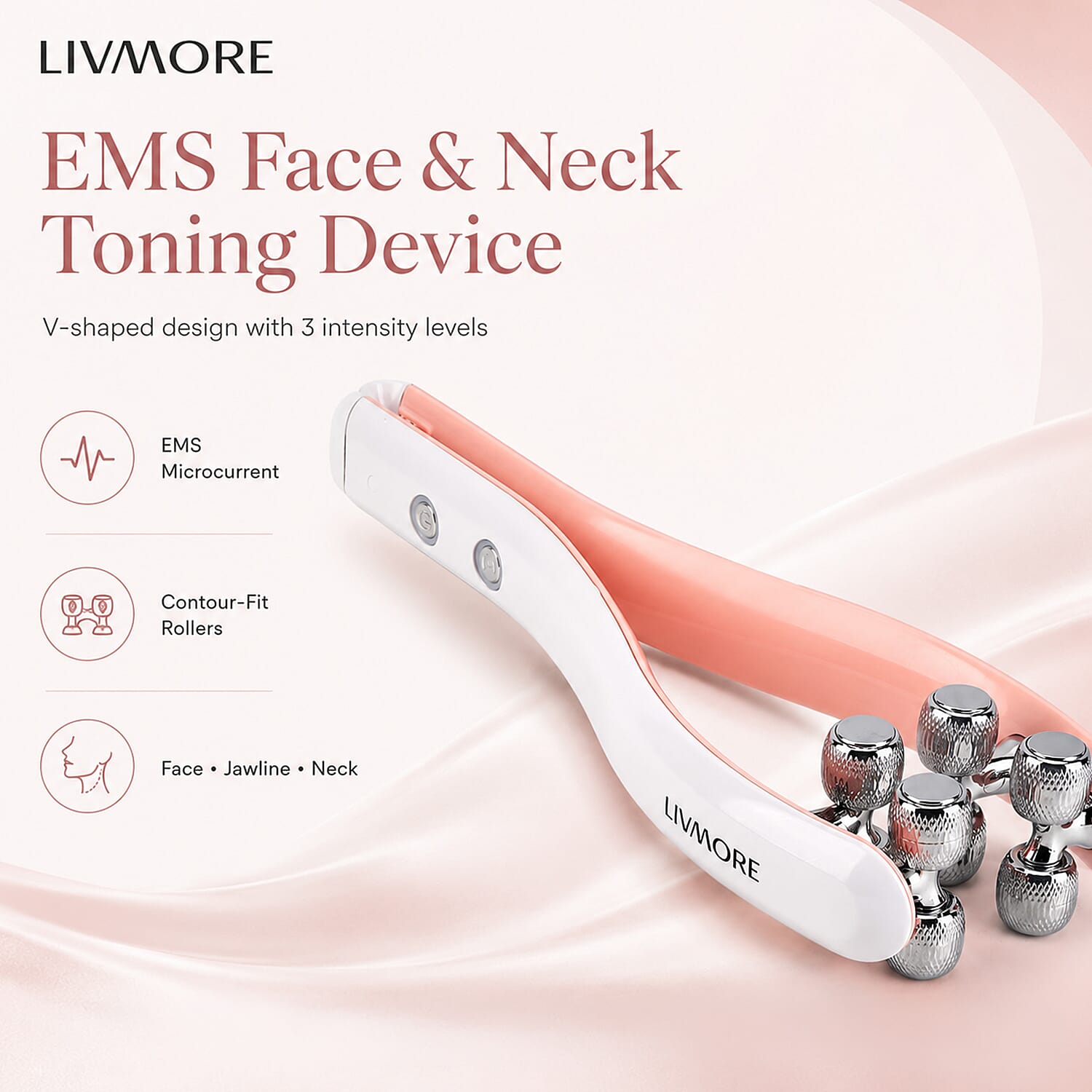 NEW ARRIVAL- Livmore EMS Electric V-Shaped Face & Neck Toning and Lifting Device with Three Intensity Levels