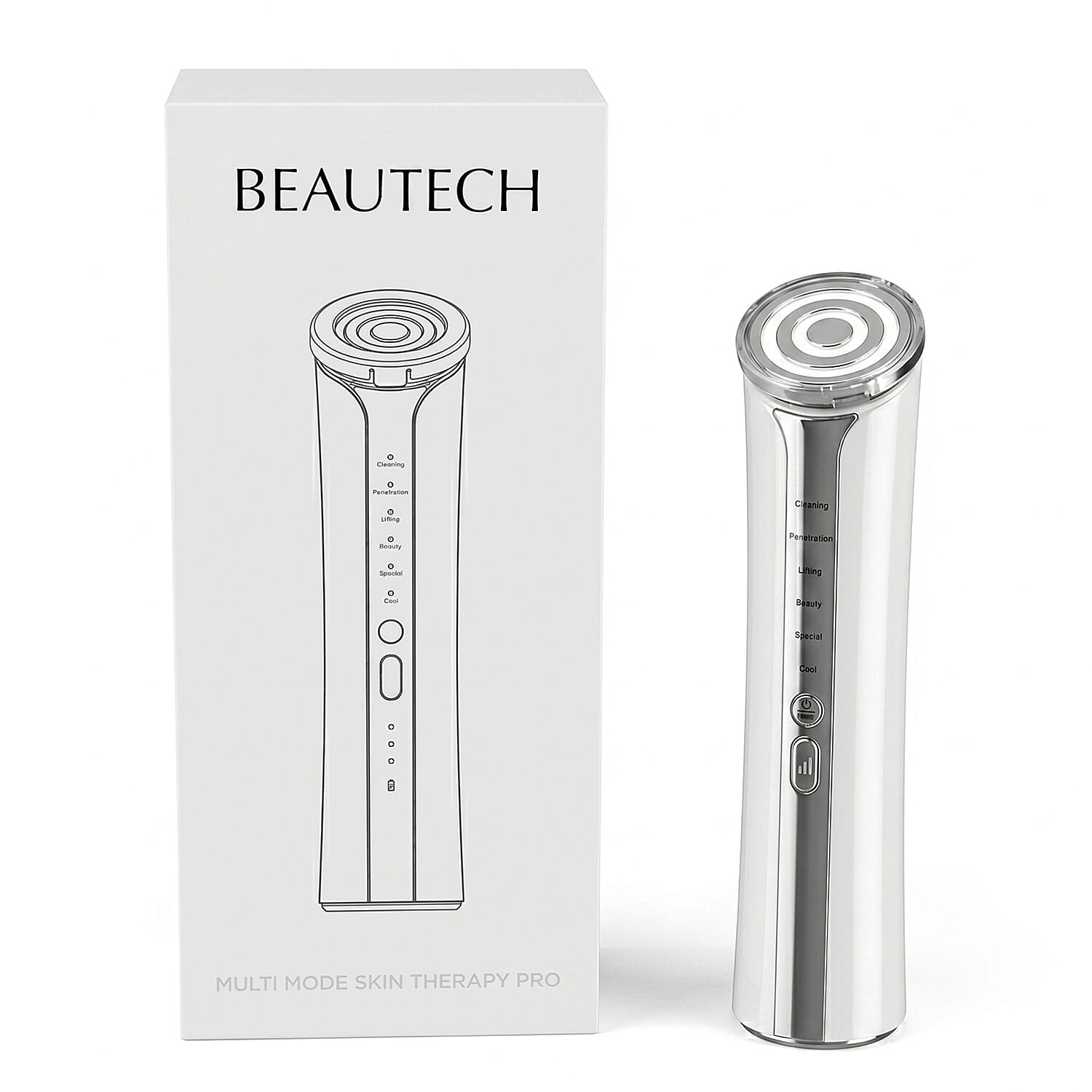 Beautech RF Frequency Beauty Device - White Multi Functional EMS Facial Massager - 6 Modes LED Light Therapy Red Blue Orange Light Face Lift Device with Cooler and Heating