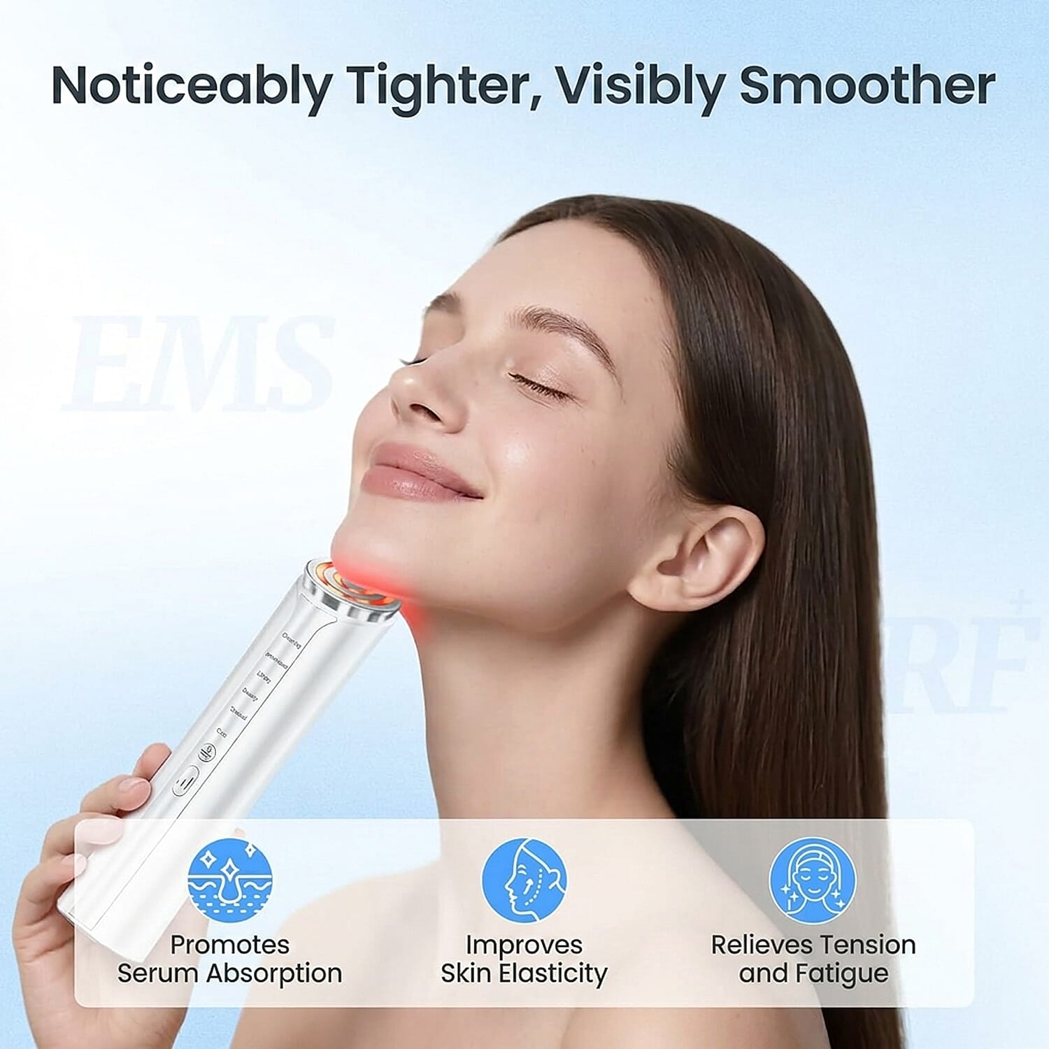 Beautech RF Frequency Beauty Device - White Multi Functional EMS Facial Massager - 6 Modes LED Light Therapy Red Blue Orange Light Face Lift Device with Cooler and Heating