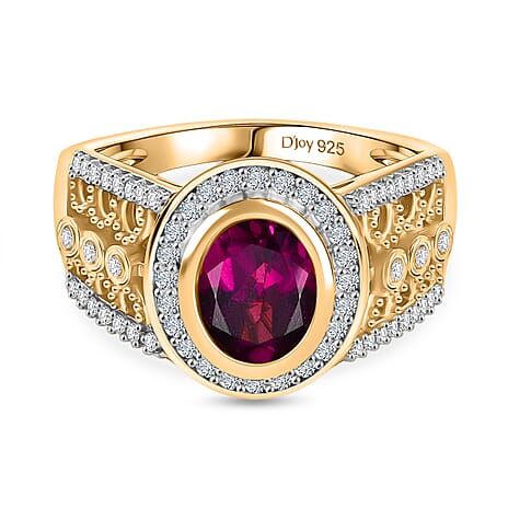 D'Joy Radiant Ember Garnet, White Zircon Main Stone With Side Stone Ring in 18K YG VermeilSterling Silver, Silver Wt.5 Gms  2.074  Ct.