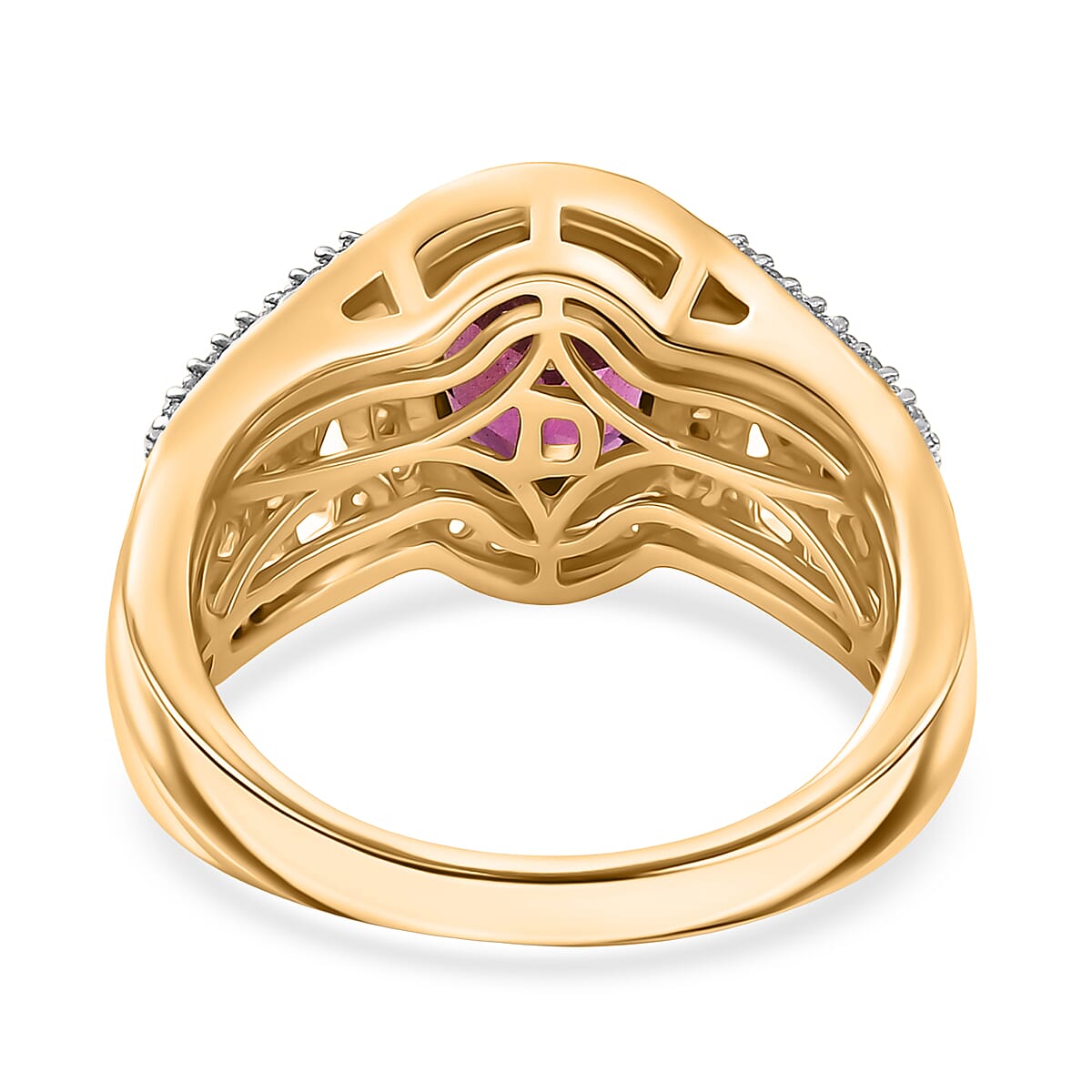 D'Joy Radiant Ember Garnet, White Zircon Main Stone With Side Stone Ring in 18K YG VermeilSterling Silver, Silver Wt.5 Gms  2.074  Ct.