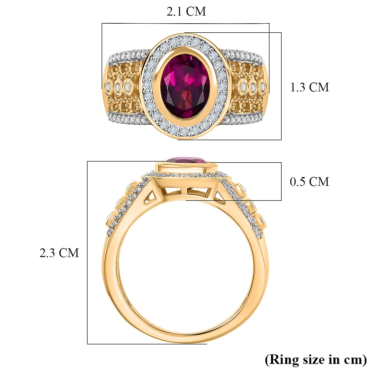 D'Joy Radiant Ember Garnet, White Zircon Main Stone With Side Stone Ring in 18K YG VermeilSterling Silver, Silver Wt.5 Gms  2.074  Ct.