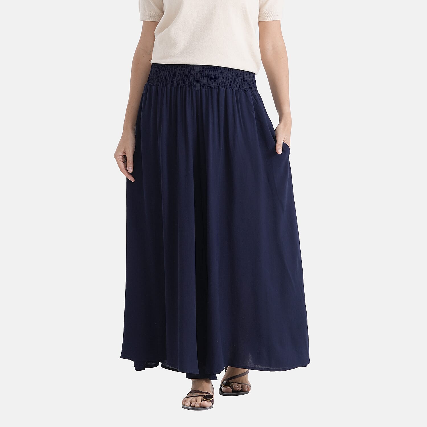 La Marey Pull-On Shirred Waist Culottes (Size 8-20) - Navy Blue