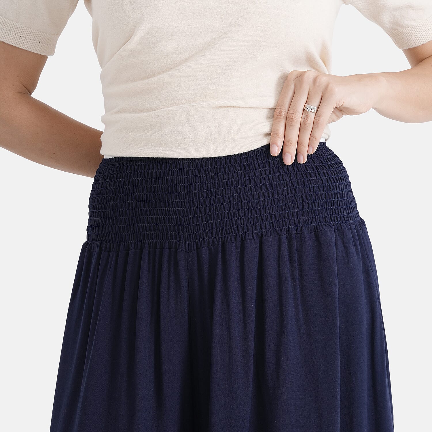 La Marey Pull-On Shirred Waist Culottes (Size 8-20) - Navy Blue