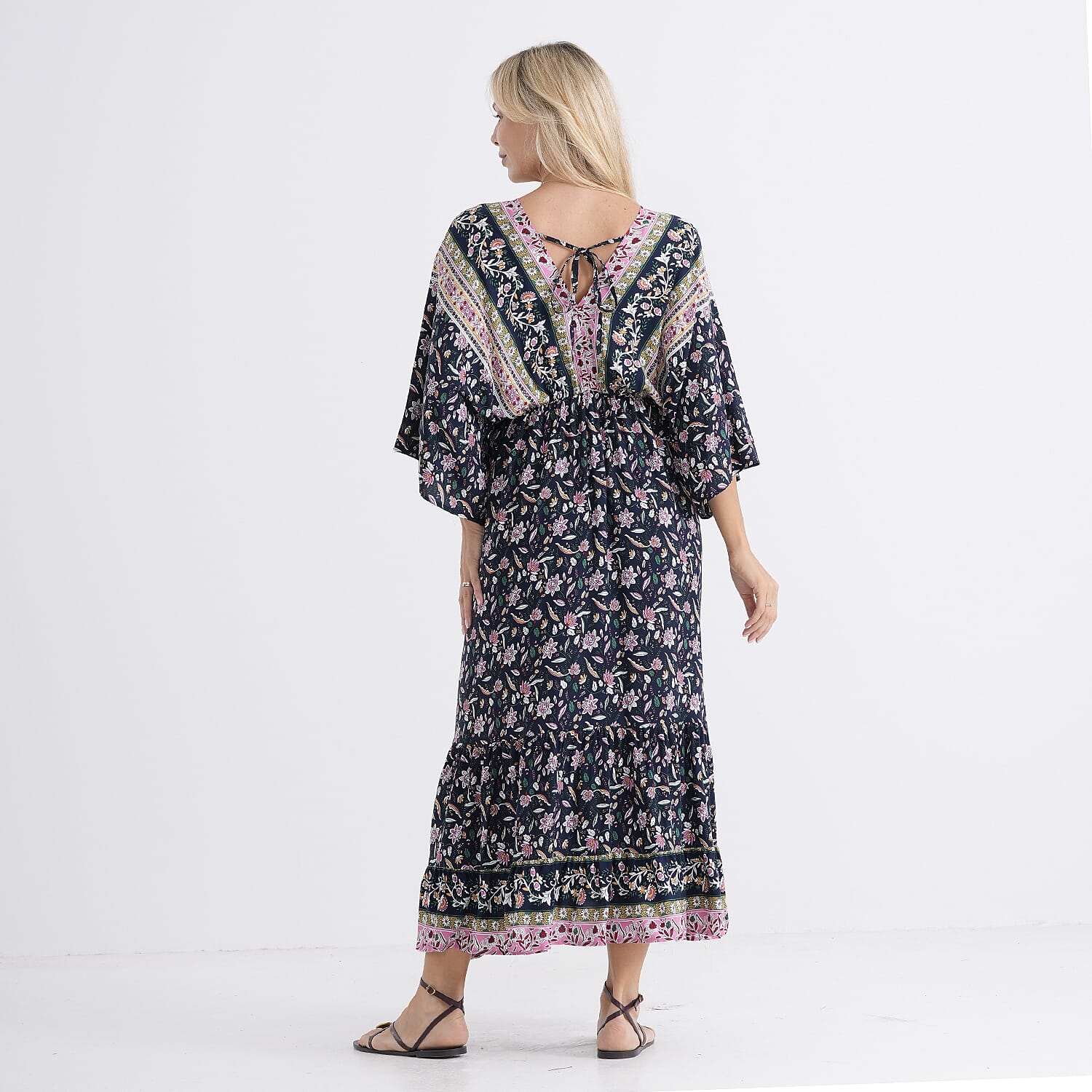 La Marey Mixed Print Elastic Waist Maxi Dress (One Size) - Black & Pink