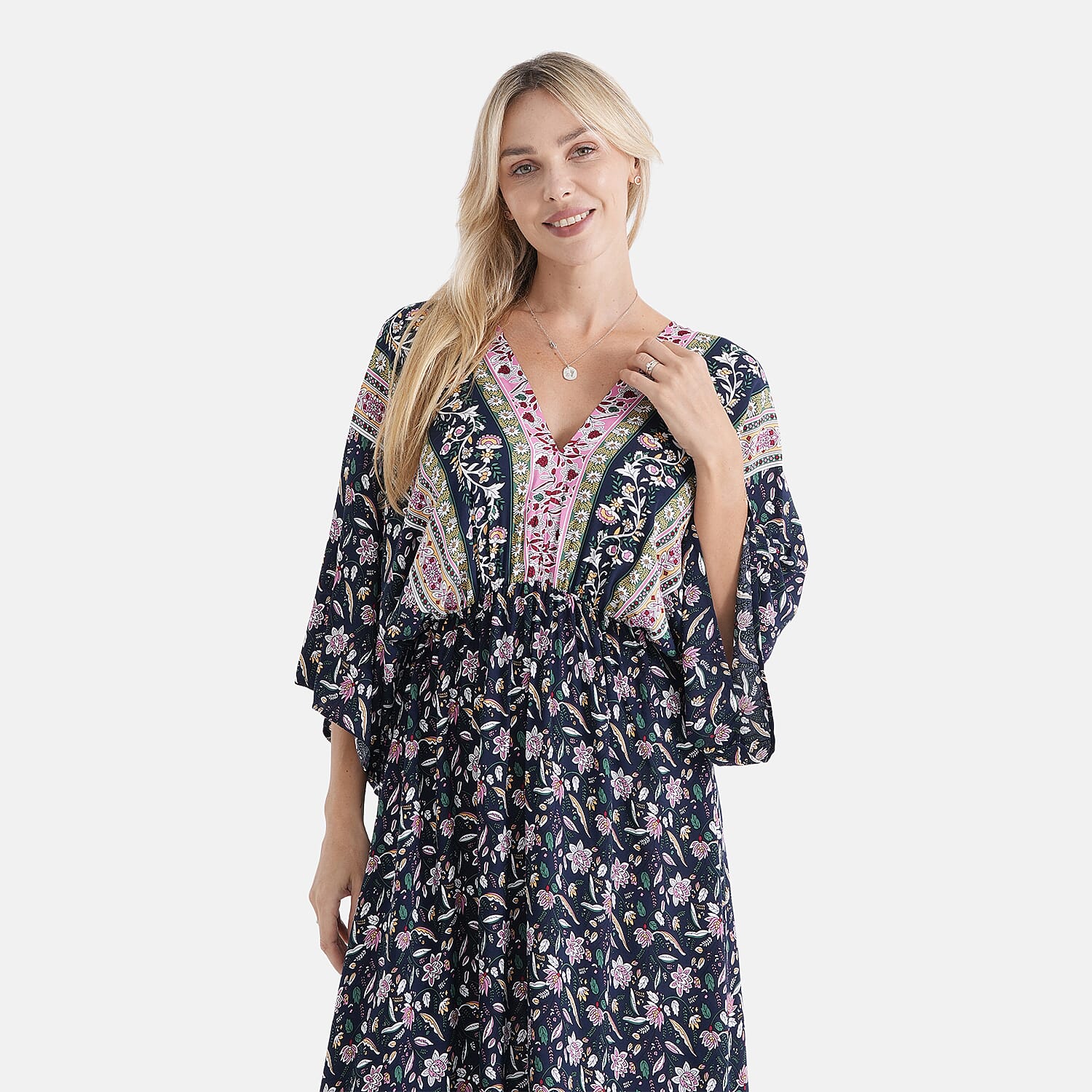 La Marey Mixed Print Elastic Waist Maxi Dress (One Size) - Black & Pink